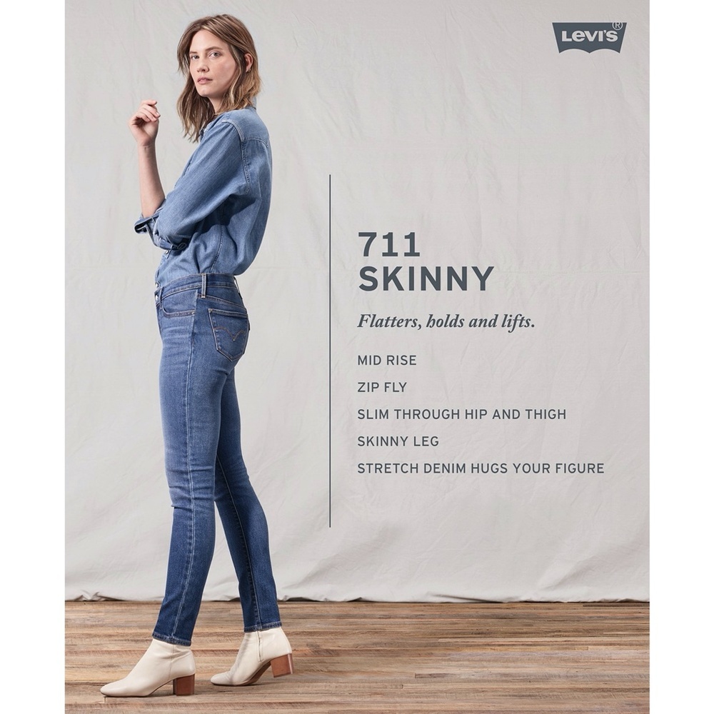 LEVI'S 711 Jeans Skinny Mid Rise Stretch White Size 14 - Picture 3 of 4
